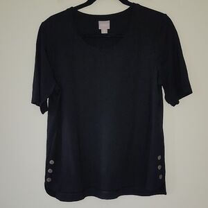Chico's Black Short-Sleeve Top High-Low  w/Side Button Accents